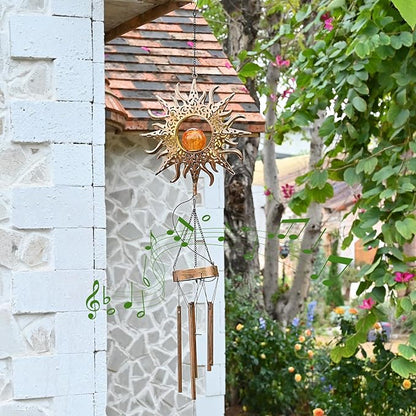 Solar Sun Wind Chimes 46" Long Outdoor, Waterproof Sun Wind Bells Light with Crackle Glass Ball for Outside, Clearance Unique Gifts for Mother's Day, Birthday, Women, Girls, Garden Decor