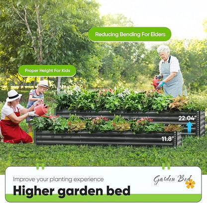 Quictent Raised Garden Bed Galvanized Raised Beds for Gardening Vegetables with Cover 8x4x2 ft Metal Planter Box Outdoor Use, Green