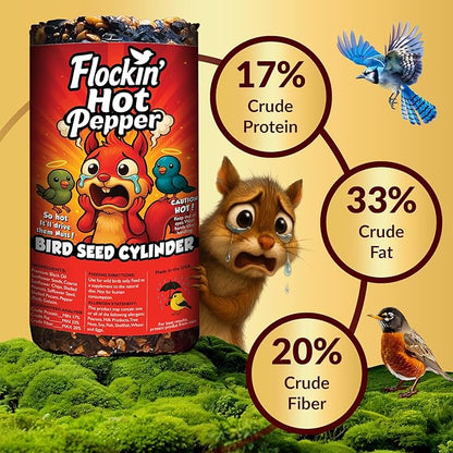 Hot Pepper Bird Seed Cylinders with Hole – Squirrel Proof Bird Seed Spicy – Perfect for Cardinals, Woodpeckers, Finches, Blue Jay & More – Wild Birdseed with No Filler – USA Made (6" x 7.75") 2pk