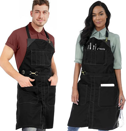 Under NY Sky No-Tie Twill Apron - Leather Reinforcement, Split-Leg
