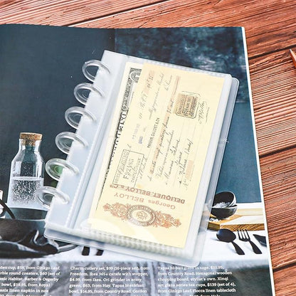 Discbound Photo Card Album with Frosted PP Cover 20 Sheets Clear PP Sleeves 6 Discs Bound Organizer Storage Book for Cash Money Stickers Photos Cards (6 Rings 1 Pocket)