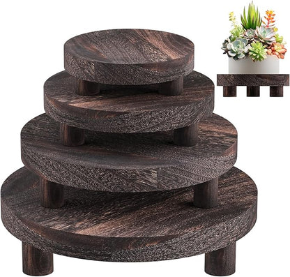Wood Plant Stand Indoor Outdoor, 12/10/8/6" Round Wood Riser for Decor, Wooden Stool Display Stand Flower Pot Holder Small Planter Tray Modern Potter Decorative for Desktop Counter Room