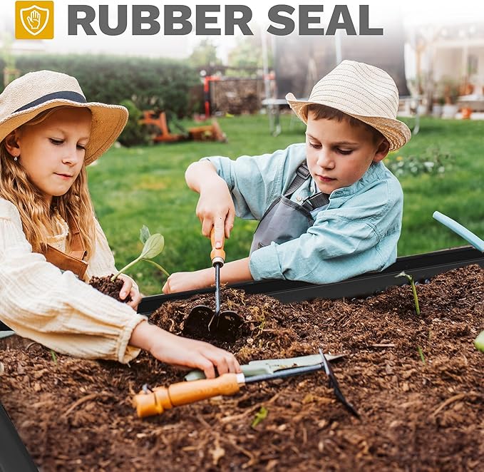 DWVO 8 x 4 x 1.5 FT Raised Garden Bed Kit, Outdoor Galvanized Flower Bed with Safety Rubber and Gloves, Large Metal Planter Box for Vegetables, Flowers, Herbs, Fruits, Black