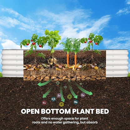 Galvanized Raised Garden Bed, 8x2x1.5 FT Oval Metal Planter Box for Outdoor, 18” Raised Beds for Gardening Vegetables Flower Herb(White)