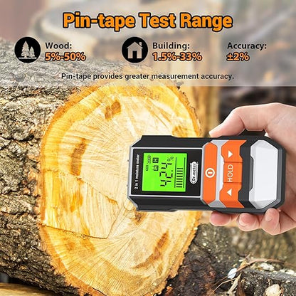 Wood Moisture Meter, 2 in 1 Pin & Pinless Moisture Tester, Digital Humidity Sensor Detector for Wood Firewood Drywall Floor Woodworking, Water Leak Detector for Building Home