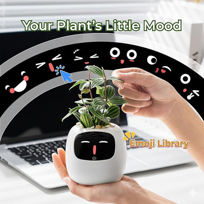Ivy AI Smart Plant Pot with Emoji Intelligent Planter Robot for Houseplants Tamagotchi Flower Pot Stylish Plantagotchi Home Decor(Ivory)