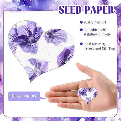 Heart Shaped Plantable Seed Paper Cards, 24 Pack, Purple, Wildflower Seeds