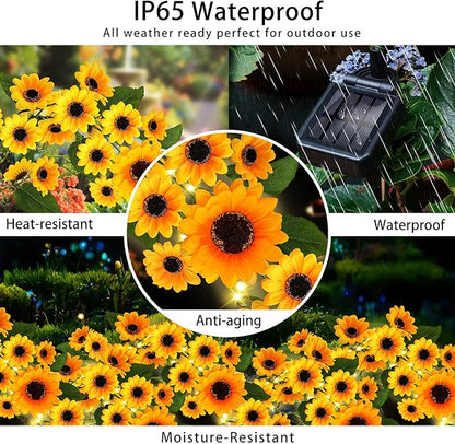 Solar Sunflower Lights Outdoor, 4 Pack with 92 Lifelike Petals, Waterproof 360 Bright LED Fall Decor for Garden, Patio, Flowerbed, Yard - Gift for Mom
