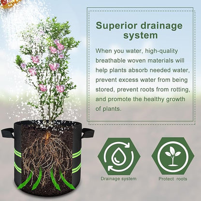 10 Pack 5 Gallon Thickened Grow Bags,Heavy Duty Aeration Nonwoven Fabric Plant Pots with Reinforced Handles Unique Design for Garden Nursery Vegetable Fruit Flower Plant Grow Bags