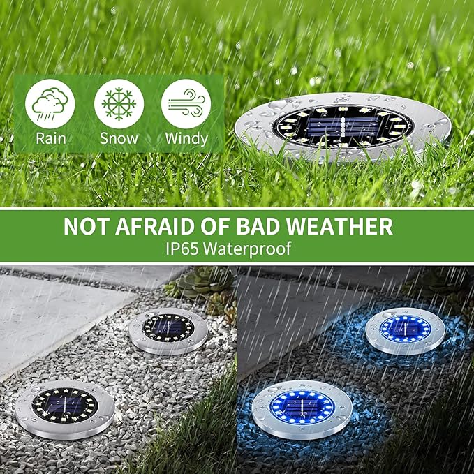 NFESOLAR 16 Pack Solar Lights Outdoor, 16 LEDs Multi-Color Solar Ground Lights Waterproof Landscape Light for Pathway Garden Walkway Driveway Yard Decorations