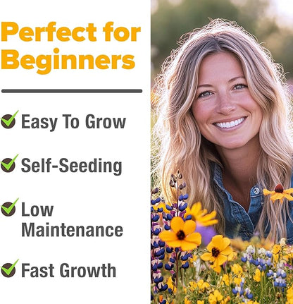 HOME GROWN 131,200+ Pure Wildflower Seeds 𝗨𝗦𝗔 - Premium Texas Flower Seeds [3 Oz] Perennial Garden Seeds for Birds & Butterflies - Wild Flowers Bulk Perennial: 22 Varieties Flower Seed for Planting