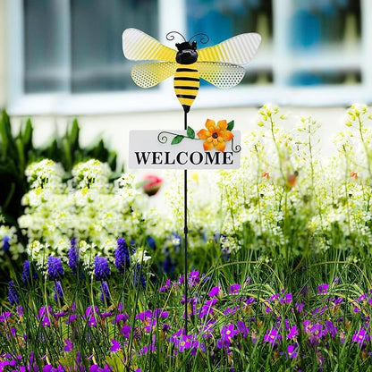 Morning View Bee Garden Stakes Decorative Metal Insect Yard Stake Outdoor Spring Lawn Ornaments Yard Art Patio Pathway Flower Pot Outside 30 Inch Tall
