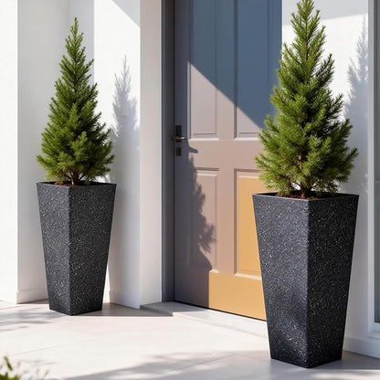 28" Tall Planters Set of 2, Oversized Terrazzo-Look PP Outdoor Pots for Plants, Versatile Indoor/Outdoor Flower Pots w/Drainage Hole for Patio, Garden, Porch & Living Room Decor, Ideal Gift