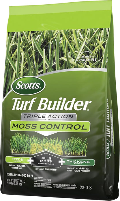 Scotts Turf Builder Triple Action for Moss Control, Moss Killer and Lawn Fertilizer, Covers Up to 4,000 sq. ft., 20 lbs.