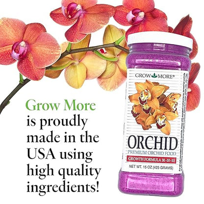 Grow More Premium Growth Formula 30-10-10 Orchid Food Fertilizer - 15oz Water Soluble, High Nitrogen Orchid Fertilizer for Robust Growth & Vibrant Blooms
