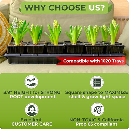 CARPATHEN 60Pack Square Nursery Pots - 3.5 Inch Seedling Plant Pot with Drainage Holes - Reusable Seed Starter Pots for Flowers, Vegetables, Greens - Includes 10 Plastic Reusable Tags