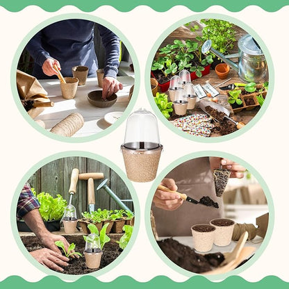 Baderke 120 Pcs Biodegradable Nursery Pots with 30 Humidity Dome and 30 Labels, 4" Plant Nursery Seed Starter Planter Biodegradable Peat Pots for Planting Seedlings, Vegetables (Round)