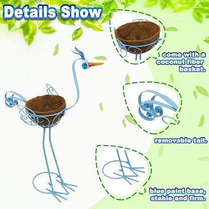 J-Fly 2 Sets Pelican Metal Flowers Plant Holders Stand with Coconut Pots, Plants Stand Indoor Flower Pots Outdoor, Room Home Living Room Front Outdoor Patio Decor, Gardening Valentine Decoration Gifts
