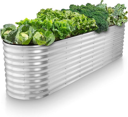 Plant & Plot Galvanized Raised Garden Beds Outdoor // 8×2×2 ft Planter Raised Beds for Gardening, Vegetables, Flowers (Silver) // Large Metal Garden Box // Patented Tool-Free Design