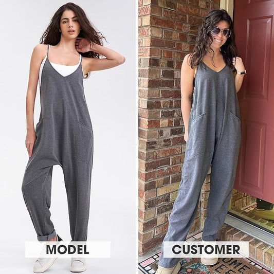 EXLURA Womens Casual Summer Jumpsuits 2026 Romper Bib Outfits Beach Vacation Denim Trendy Fashion Overalls with Pockets