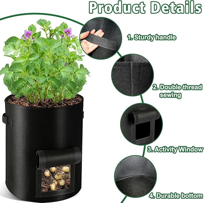 REMIAWY Potato Grow Bags, 10 Gallon 6 Pack Potato Bags for Growing Potatoes with Flap Harvest Window and Handle, Potato Planter Thickened Nonwoven Fabric Pots for Tomatoes Carrots Vegetables Fruits