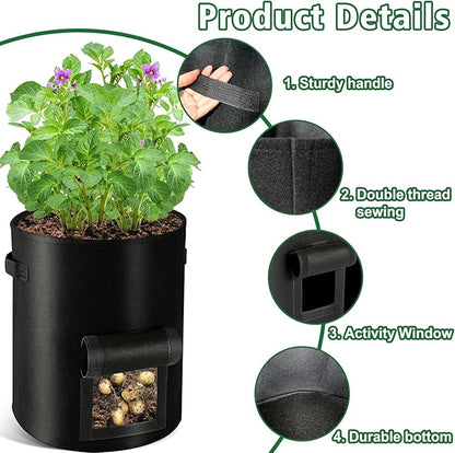 REMIAWY Potato Grow Bags, 10 Gallon 6 Pack Potato Bags for Growing Potatoes with Flap Harvest Window and Handle, Potato Planter Thickened Nonwoven Fabric Pots for Tomatoes Carrots Vegetables Fruits