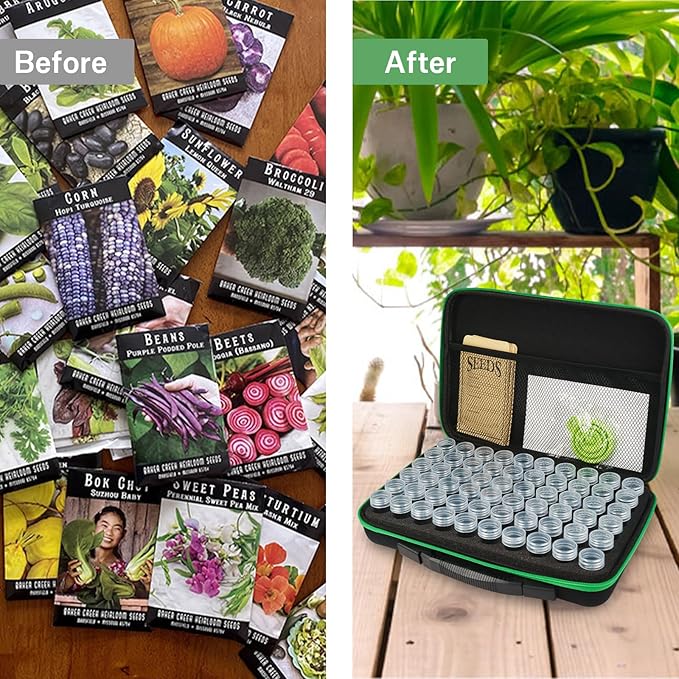 60 Slots Seed Storage Organizer with 10 Envelopes, Garden Seed Packet Container with Label Stickers Zipper Bag for Flower Plants Vegetable