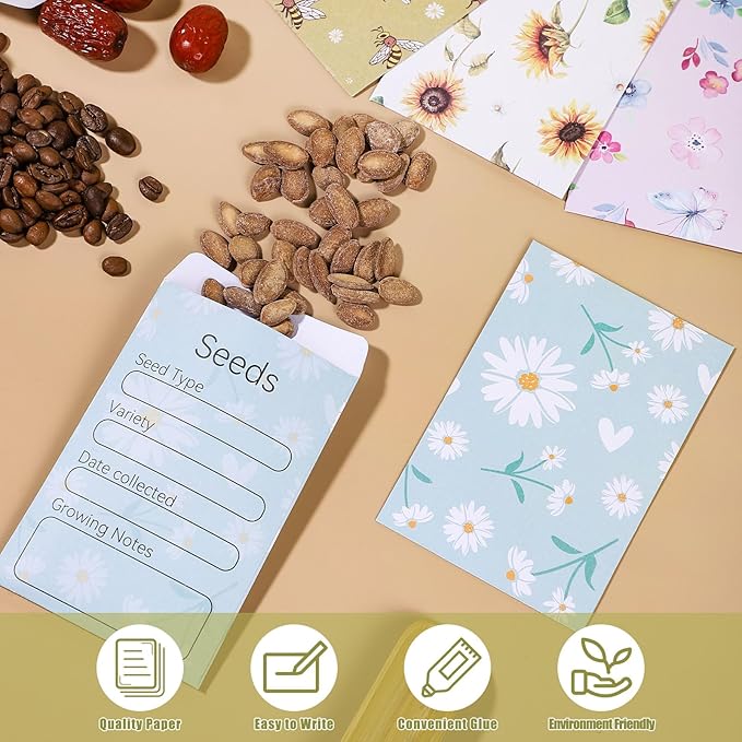 160 Pcs Seed Envelopes - 3.15 x 4.72 Inch Self Sealing Seed Packets for Flower & Vegetable Seeds Storage Easter Decorations Gifts
