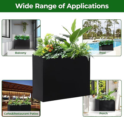 Metal Tall Rectangular Planter 32" L x 12" W x 24" H, Rectangular Galvanized Steel Raised Garden Bed with Drainage Holes & Removable Shelf, Tall Porch Planters Outdoor for Patio, Porch, Yard & Balcony