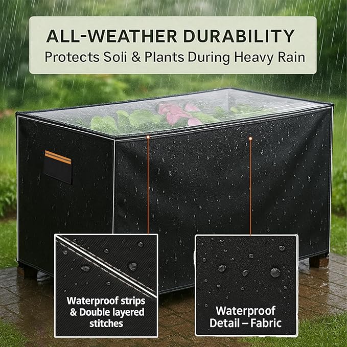 Outdoor Raised Garden Bed Winter Cover 48" L x 24" W x 30" H, Heavy-Duty 600D Oxford Fabric Waterproof Insulated with Transparent PVC Top for All-Weather Elevated Wood Planter Box