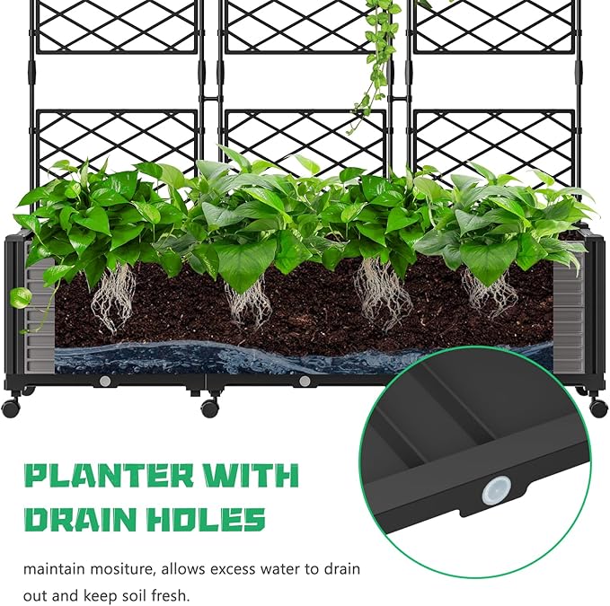 DoCred 63" H Raised Garden Bed Planter Box with Trellis, Floorstanding Vertical Horticulture Planter Box Tomato Cage with Wheels for Vine Climbing Plants, Flowers, Herbs