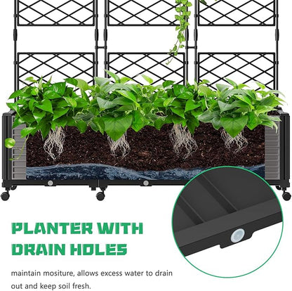 DoCred 63" H Raised Garden Bed Planter Box with Trellis, Floorstanding Vertical Horticulture Planter Box Tomato Cage with Wheels for Vine Climbing Plants, Flowers, Herbs