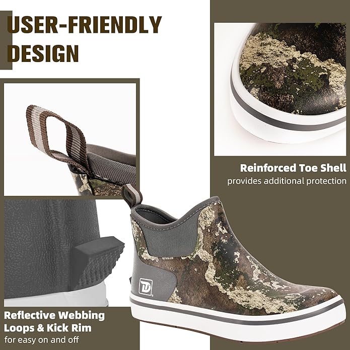 Trudave Mens Deck Boots, Waterproof Rubber Fishing Rain Boots, Anti-slip Short Ankle Shoes for Outdoor Fishing, Boating, Size 5-14