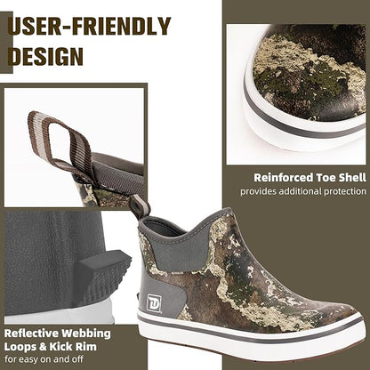 Trudave Mens Deck Boots, Waterproof Rubber Fishing Rain Boots, Anti-slip Short Ankle Shoes for Outdoor Fishing, Boating, Size 5-14