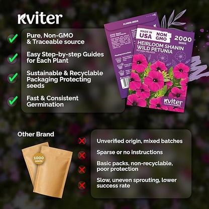 KVITER 2000 Shanin Wild Petunia Seeds for Planting (Pеtuniа viоlacea) – Violet Petunia Seed Packets Bulk – Annual Purple Flower Seeds to Plant Outside in Hanging Baskets, Flower Garden, Containers