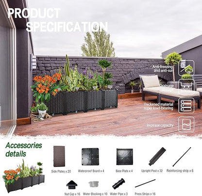 Garden Boxes Outdoor Raised Beds for Gardening Rectangular Planter Boxes Outdoor Planter Garden Box with Drain Outlet, Easy Assembly