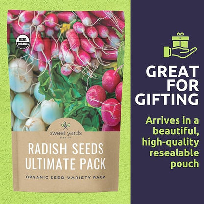 Organic Radish Seeds Variety Pack - 10 Individual Packs - 2026 Season - Pink Beauty, Purple Plum, French Breakfast, Misato Rose and More! for Indoor & Outdoor Planting (Non-GMO, Certified Organic)