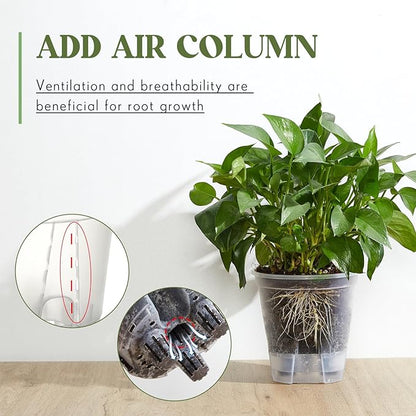 Self Watering Pots for Indoor Plants with Deep Reservoir and High Drainage Holes for Outdoor Plants and Flowers, Bare Root Planter(4.72'', 5.91'', 7.09'',Clear,9 Pcs)
