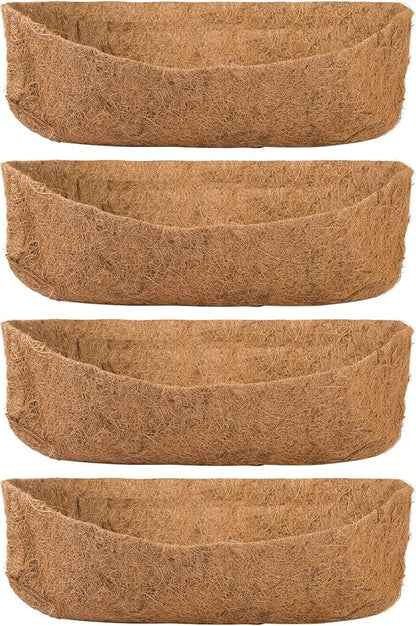 4 Pack Coco Liners for Window Planter Box - 24in 100% Natural Coconut Coir Fiber Liner Replacement for Deck Flower Box, Garden Railing Fence Trough, Wall Planter Basket, Vegetables Pot