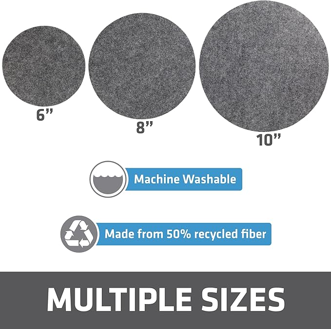 Drymate 12-Pack Plant Coasters (6 Inch, 8 Inch, 10 Inch), (4 of Each), Absorbent Fabric Mats, Waterproof, Protects Surfaces, Fast Drying, for Indoor & Outdoor Plants or Pots (USA Made) (Light Grey)