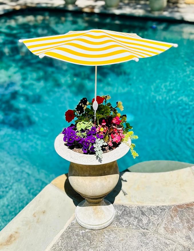 Fixed Plant Shade for Potted Plants 28" x 30" Outdoor Container Sun Shade Cover Premium Fabric Canopy with Fiberglass Frame & Soil Anchor Stripes & Solids Assembly Required