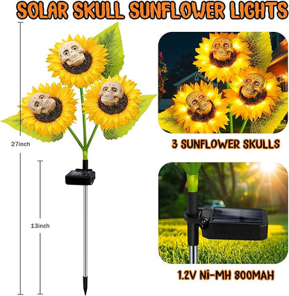 Halloween Decorations Outdoor, 2 Pack Solar Scary Skull Sunflowers Lights,Waterproof Solar Flowers Lights Garden Decor for Halloween Yard Patio Lawn Party Decor