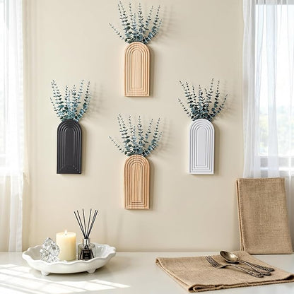 DREAMLOOM 2 Pack Wooden Wall Vases with Eucalyptus Artificial Plants, Wall Hanging Planters Boho Modern Farmhouse Indoor for Narrow Spaces Entryway Bathroom Home Office Decoration, White