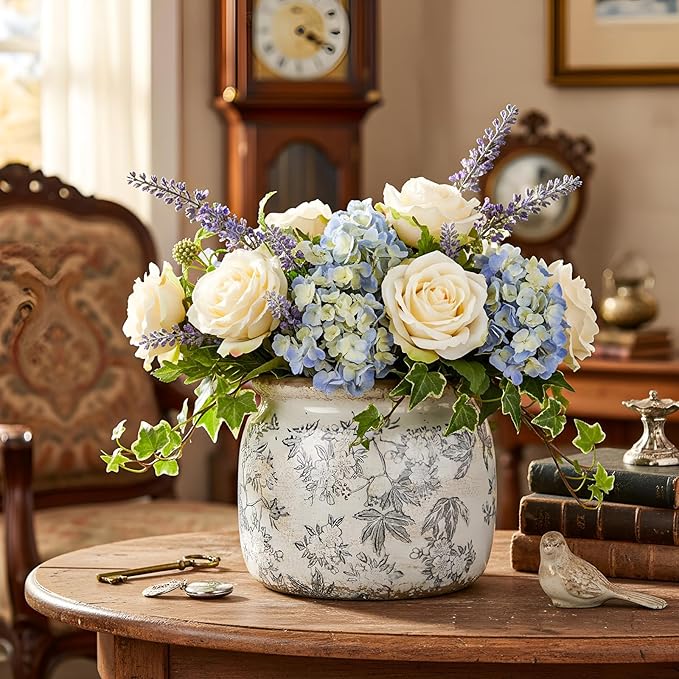 Vintage Planter Large Ceramic Plants Pot Crack Cottage Scroll Vase Flower Vase Pot Indoor Plants Home Kitchen Decor Farmhouse Antique Decorative Gift