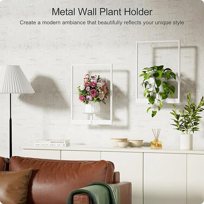 White Metal Wall Plant Holder - 3-Pack Wall Mounted Plant Stands and Hanging Holders for Indoor Planter and Flower Pot -Rectangle Decor Shelf for Plant Storage (Pot Not Included)