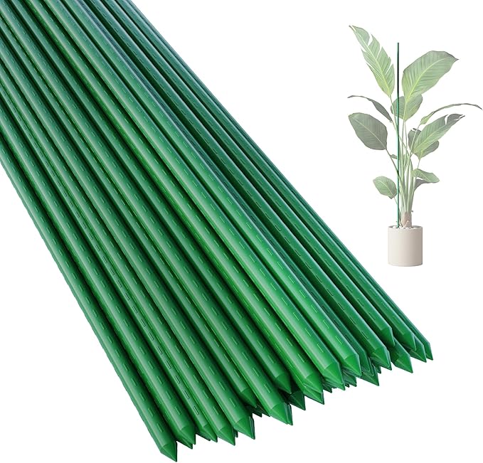 48 Inch 4 Ft Plant Support Garden Stakes 25 PCS, Sturdy Steel Plastic Coated Sticks for Outdoor Growing Climbing, Tomato, Trees, Cucumber, Beans
