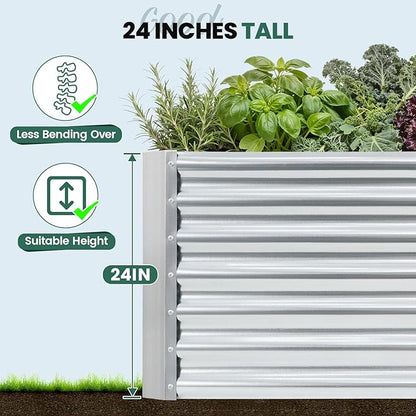 G GOOD GAIN 6x3x2 ft Galvanized Raised Garden Bed Kit, Large Metal Planter Box Outdoor for Vegetables, Flowers, Herbs, 24" Tall 269 Gallon Capacity Deep Root Design, Silver