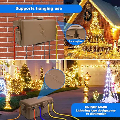 Hrensaw Medium Outdoor Electrical Box(10.6x5.5x4.5inch),IP54 Waterproof Extension Cord Cover w/6 Cable Entry,Weatherproof Connection Box Protect Power Strip,Timer,Plug,Holiday Lights,Brown