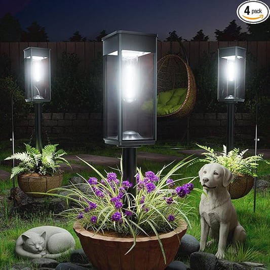 Solar Pathway Lights Outdoor, 4 Pack Bright Solar Lights Outdoor, IP65 Waterproof Garden Decor Solar Powered Landscape Lighting for Yard Patio Walkway Driveway Pathway (Cool White)