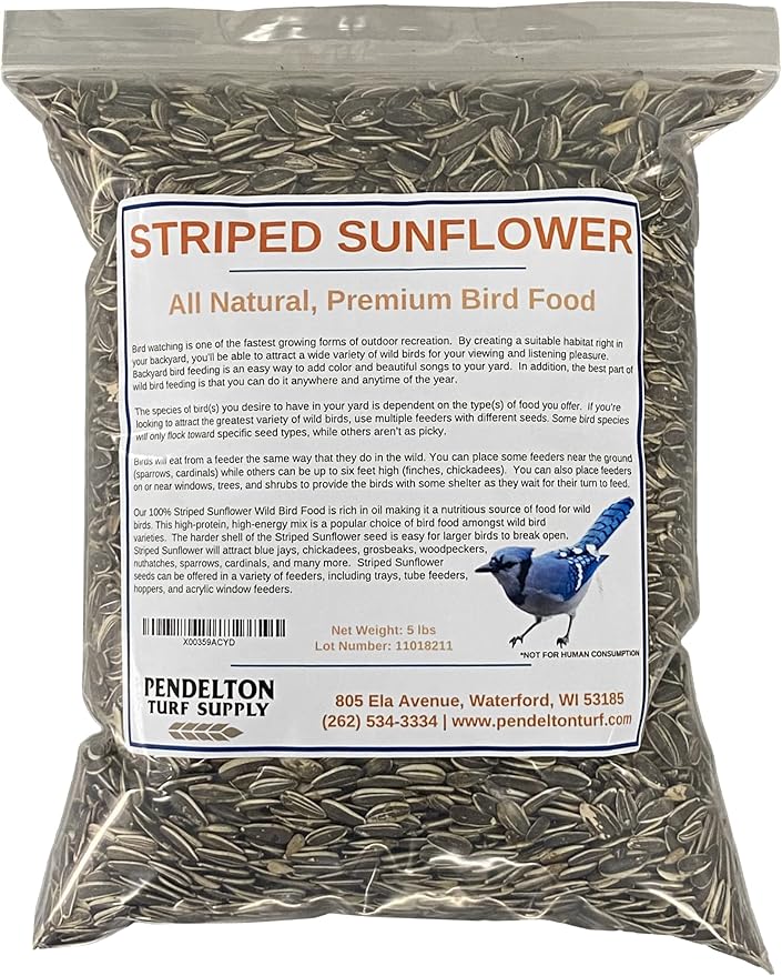 Pendelton Turf Supply Striped Sunflower | All-Natural, Premium Bird Food (5 lb Resealable Bag)